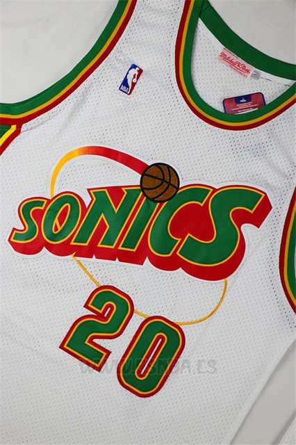 Camiseta Historic Retro Seattle SuperSonics Gary Payton #20 Blanco